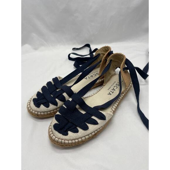 Viscata Barcelona Cream and Navy Lace Up Espadrilles - Picture 1 of 10